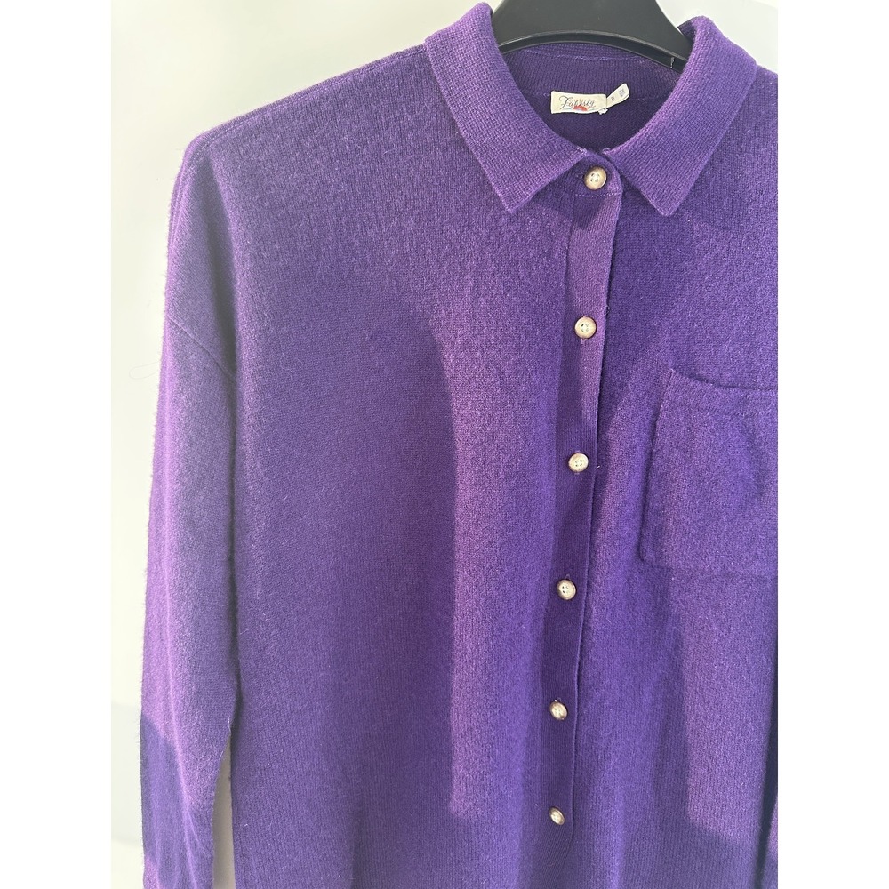 Faherty Cloud Cashmere Sweater Shirt Purple Button Front Medium Quiet Luxury - Picture 3 of 16